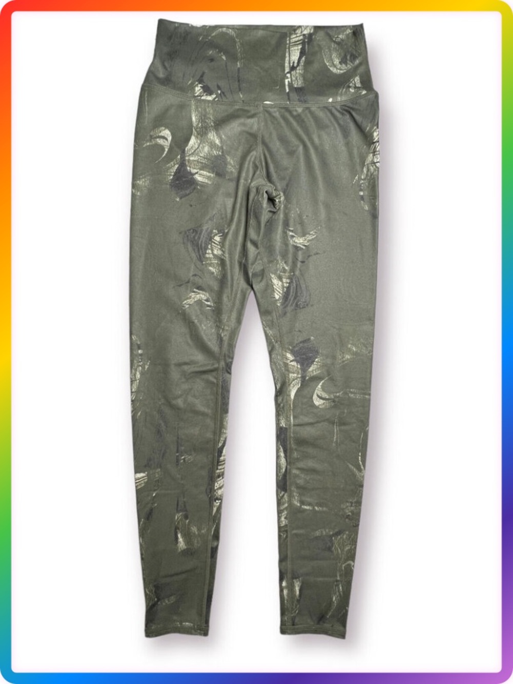 Alo Printed High Waist Leggings SIZE M Metallic Green Swirl Yoga Gym Pants